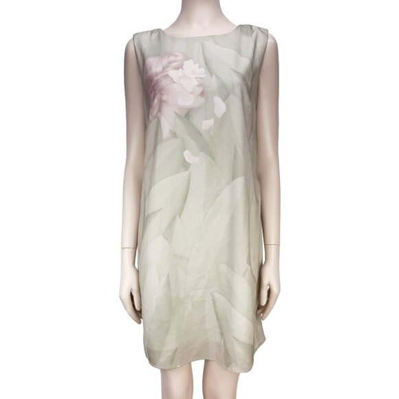 LE GALERISTE Silk Pastel Art Print Shift Green Sleeveless Mini Summer Dress sz M - Picture 2 of 7